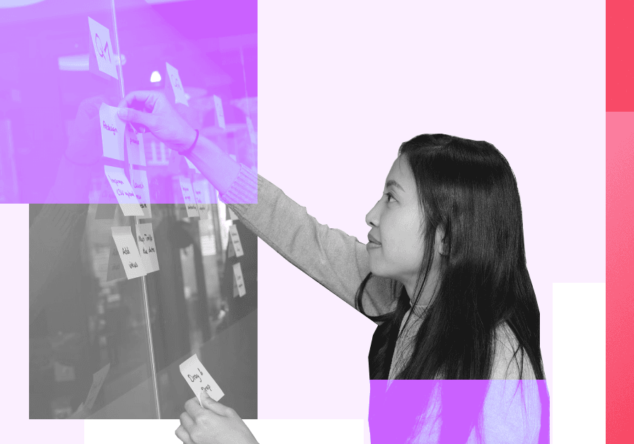 collage of person with sticky notes