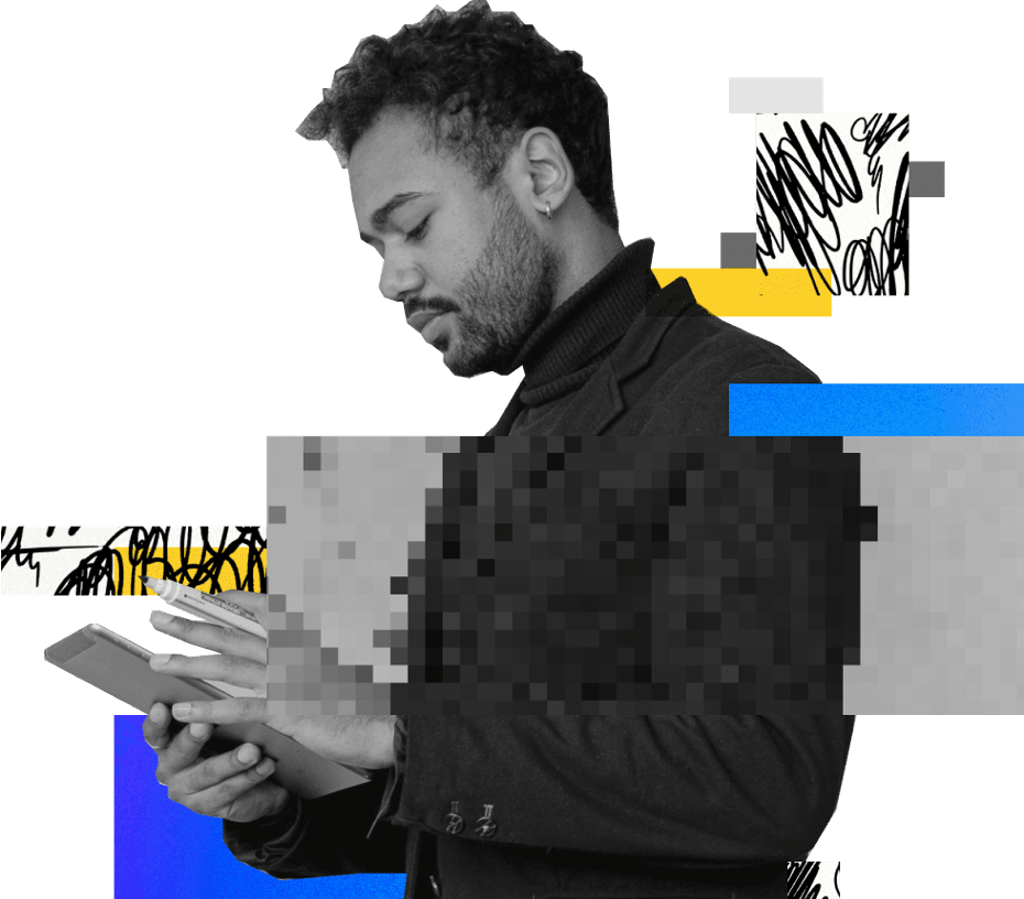 man on tablet AI look feel